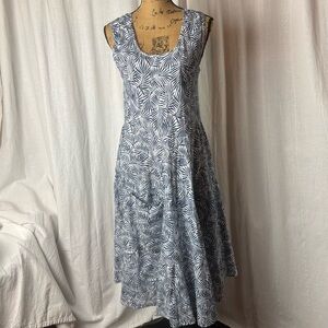 Dress Addict Joy Sleeveless Blue Fern Cotton Dress Sz Small Tropical Pockets